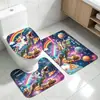 Cortina de Ducha Divertida de Dinosaurio y Unicornio Juego de Cuatro Piezas Alpaca Espacial Impresión Digital Cortina de Ducha Impermeable para Baño y Alfombrilla de Piso