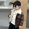 Roupas de Inverno para Meninos Jaqueta com Pelúcia Jaqueta de Couro Estilo Coreano Roupa de Motociclista Espessa Estilosa e Legal para Crianças Roupa Externa Moderna e Legal para Bebês