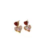 Aretes de Corazón de Cristal Rosa Estilo Vintage de Mediados de Siglo, Aretes Elegantes y Elegantes, Aretes Dulces de Color Contrastante, Diseño para Mujeres