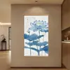 Pintura em Rolo Estilo Zen Chinês de Lótus, Pintura Decorativa de Lótus, Pintura de Parede para Boa Sorte, Adequada para Entrada de Casa, Sala de Estar, Corredor