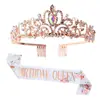 Novo Xale de Alça Ritualística QUEEN Estampado Adereços de Decoração para Festa de Aniversário QUEEN Conjunto de Alça de Ombro com Coroa de Strass