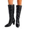 Botas de Moda Elegantes de Tacón Grueso con Cremallera Lateral, Punta Fina y Plisados, Invierno 2025, Estilo Europeo y Americano, Tallas Grandes para Mujer