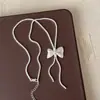 Collar de Malla Metálica con Lazo de Pedrería y Borlas para Mujer, Elegante y Moderno, Versátil Gargantilla Cadena Clavicular