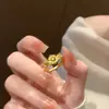 Anel Coroa de Princesa Coração Oco Dourado Francês Estilo Palácio, Anel Aberto Exquisito Estilo Princesa de Luxo Leve Vintage