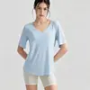 Blusa de Yoga com Decote V Amiga da Pele, Solta, Respirável, Refrescante, Tencel, Manga Curta para Pilates, Corrida ao Ar Livre, Fitness