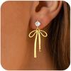 Aretes de Lazo Transfronterizos Moda Lindo Colgante de Lazo Cinta Lazo de Perlas Aretes Colgantes para Mujer