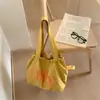 Bolsa Tote de Cordão Grande Capacidade Estilo Coreano, Bolsa de Mão Estilo Preguiçoso com Estampa de Letras, Bolsa de Lona Colorida Dopamina