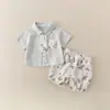 Ropa de Verano de Algodón Puro Clase A para Niños, Conjunto de Dos Piezas para Bebés y Niños Pequeños, Atuendo de Verano para Niños con Diseño de Broches