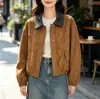 Chamarra Retro de Bloques de Color con Cuello Corto para Mujer, Nuevo Estilo Primavera y Otoño 2026, Chaqueta Casual Popular y Versátil para Mujeres Pequeñas