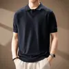 Camisa de Punto de Lino con Cuello y Mangas Cortas para Hombre Estilo Old Money Americano, Nuevo Estilo de Verano, Ropa de Trabajo, Polo Casual de Negocios