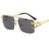 Gafas de Sol Redondas con Borde Cortado Doble Puente Cabeza de Leopardo para Hombres y Mujeres Gafas de Sol Anti-UV Gafas de Sol de Moda para Hombres Gama Alta