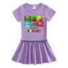 2023 Verão Novo Roupa Infantil Coreana Vestido de Manga Curta Manga Média Saia Plissada Fina de Bebê com Orelha