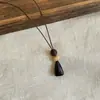Textura natural_Colar longo marrom estilo dinheiro chinês antigo para mulheres, acessório de pingente vintage de nicho de luxo leve de alta qualidade-