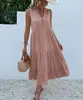 Europa y América Comercio Exterior Transfronterizo Verano Venta Caliente Vestido Casual Sencillo y Elegante de Mujer de Longitud Media de Color Sólido sin Mangas