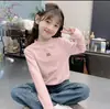 Camiseta para Niña 2025 Nueva para Bebé Niña Cuello Alto Medio Manga Larga Infantil Otoño e Invierno Terciopelo Alemán Cálida y Versátil Prenda Base