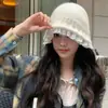 Chapéu de Pescador de Tricô com Renda Coreana para Outono e Inverno para Mulheres, Doce, Quente, Versátil, Emagrecimento Facial, Chapéu Balde de Lã Tendência
