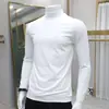 Camiseta Base Versátil Casual de Cuello Alto Medio para Hombre, Ropa Interior Regular Otoño e Invierno, Top Negro, Camiseta de Manga Larga de Cuello Medio