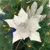 Flores Navideñas Simuladas con Bordes Dorados, Regalos de Navidad, Decoraciones para Árbol de Navidad, Adornos para Decoración del Hogar, Estampado Dorado