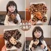 Lindo Gatito Kt con Estampado de Leopardo para Niños, Guantes con Correa al Cuello, Bufanda para Mujer, Cálida de Invierno, Forro de Felpa, Engrosada, para Ciclismo
