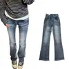 Jeans acampanados de tiro bajo de alta calle americanos para mujer, nuevo estilo de verano, diseño moderno, nicho, corte ajustado, versátiles, elásticos