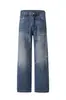 Jeans de alta qualidade, lavados e com aspecto desgastado, para homens, corte solto, corte tridimensional, calças de perna reta, calças casuais estilo rua vintage