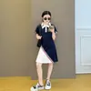 Vestido de Verão Estilo College com Gola Polo para Meninas, Vestido Moderno e Casual para Meninas do Ensino Fundamental e Médio