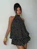Vestido de Chica Atrevida de Nuevo Diseño Irregular con Cuello Halter Europeo y Americano, Color Sólido, Versátil sin Mangas de Espalda Descubierta Corto