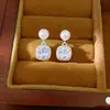 Brincos de Pérola de Água Doce Quadrados de Zircônia com Agulha de Prata, Exquisitos e Elegantes, Brincos Casuais e Versáteis, Brincos de Luxo Leve e de Alta Qualidade para Mulheres