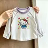 Algodón Puro para Niños Otoño/Invierno Nuevas Llegadas Puntadas de Contraste Ropa Interior Estilo Coreano Niños y Niñas Camiseta de Manga Larga Linda Elegante Top Versátil