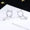 Pendientes Largos para Mujer Amanecer de Primavera con Diseño de Oreja de Gato, Elegantes y de Alta Gama, Pendientes Personalizados de Gato con Circonita de Estrella