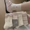 Calcetines de estilo coreano sin talón color gris-rosa a media pantorrilla con rayas, lunares, capullos de flor, estilo ballet, chica dulce, calcetines con lazo para mujer