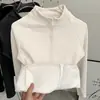 Chaqueta Gruesa Forrada de Polar Cálido para Mujer, Temporada de Primavera, Cuello Alto, Doble Cremallera, Top de Yoga Ajustado, Ropa Deportiva para Correr y Fitness