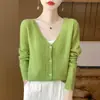 Suéter versátil para mujer adelgazante al por mayor, elegante abrigo cárdigan nuevo holgado, top de punto 2026 cuello en V