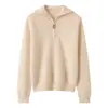 Suéter de punto con cremallera para mujer de cachemira, engrosado, con cuello azul marino, suéter pullover holgado y elegante