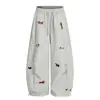 Calça Casual Retro Divertida Bordada com Design de Cachorrinho para Homens e Mulheres, Nova Cintura Alta Estilo Preguiçoso Solta Versátil Calça de Moletom Wide-Leg