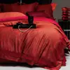 Juego de ropa de cama nupcial rojo de estilo moderno simple, juego de textiles para el hogar de cuatro piezas de algodón puro Awati de fibra larga