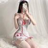 Ropa de Enfermera Lencería Sexy Traje Apasionado Liguero Ajustado Espalda Hermosa Caliente Calado Delgada Pecho Pequeño Camisón