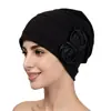 Gorro con Flores de Rosa de Colores Transfronterizo, Gorro de Punto Floral Liso Plegado para Mujer, Gorro de Maternidad con Protección contra el Viento para el Posparto