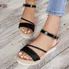 Sandalias Romanas Transfronterizas Europeas y Americanas para Mujer al por Mayor 2025 Hebilla Tejida Sandalias de Cuerda de Cáñamo de Suela Gruesa al por Mayor Talla Grande