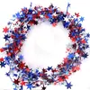 Decoración de Festival del Día de la Independencia Americana Adornos Estrella de Cinco Puntas Roja Blanca Azul Serpentinas Alambre Metálico Adornos para Colgar