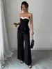 Amazon Transfronterizo Ropa de Mujer 2025 Nuevo Estilo Primavera y Verano Vacaciones Europeo y Americano Elegante Empalme Hombros Descubiertos Chaleco Pantalones de Pierna Ancha Conjunto