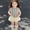 Conjunto de Verano para Bebé Niña 2026 Nuevo Estilo de Verano Dulce Chaleco de Encaje con Top y Shorts de Flor de Encaje Conjunto de Dos Piezas