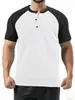 Camisa Polo Esportiva Casual Masculina para Primavera e Verão, Absorvente de Umidade, Caimento Solto, Camisa Henry de Manga Curta Color Block, Roupa Masculina Estilo Resort