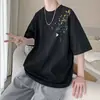 Nueva camiseta de manga corta gruesa color vino tinto blanco estilo chino para niños verano 2024 ropa nueva manga media marca de moda