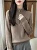 Suéter Grossinho de Lã 100% Ponto Sete Gola Alta Textura Canelada Quente Espesso Versátil Essencial Outono/Inverno Cardigan