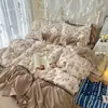 Conjunto de cama de gaze dupla camada grau A quatro peças algodão puro lavado novo lençol de cama estilo pastoral capa de edredom única capa de edredom conjunto de três peças para dormitório 4