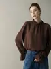 Atacado Transfronteiriço Roupas Femininas Item Quente Outono Novo Estilo Francês Gola Franzida Blusa Top Feminino Babado Manga Sino Estilo Suave Top