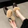 Novas Chinelos de Salto Grosso Outono e Inverno com Pelo Femininos Calçados de Exterior Bico Fino Meio Chinelos Sapatos Únicos Rede Vermelha Saltos Altos Tamancos Sapatos Femininos