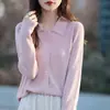 Moda Tone Sense Merino lã penteada 60 pares 12 pinos gola POLO Lop malha Cardigan feminino