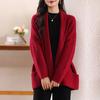 Bata de baño de estilo chino de longitud media con bolsillo, chaqueta de lana para mujer, nuevo cárdigan de cachemira grueso y holgado de otoño e invierno.